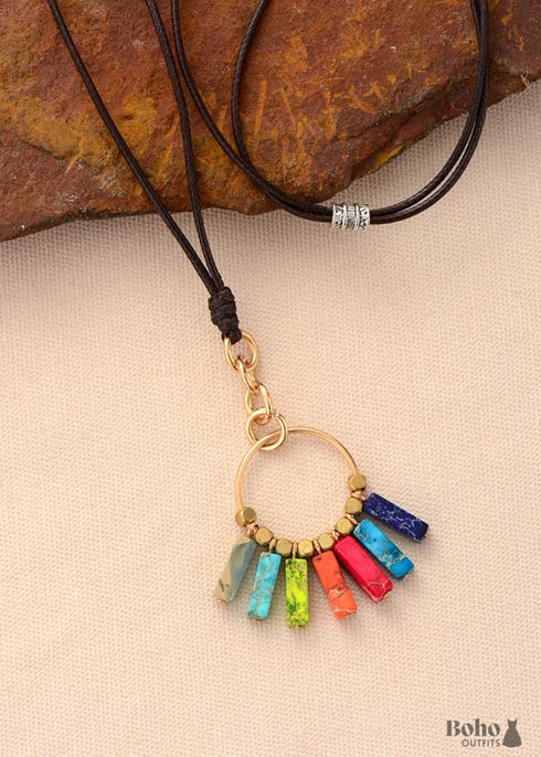 Boho Necklace, Red 7 Color Chakra Pendantn